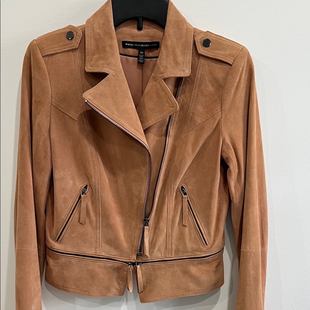 Genuine Leather White House Black Market Camel Suede Moto Jacket, Size XS - Picture 4 of 16